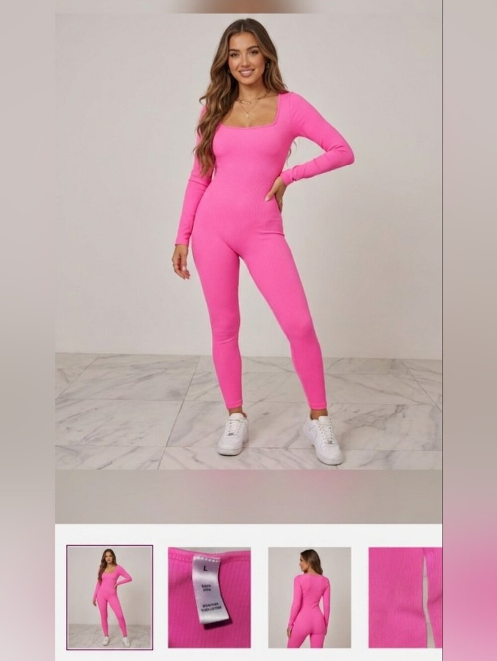 Women Hot Pink Long-Sleeve One Piece Bodysuit